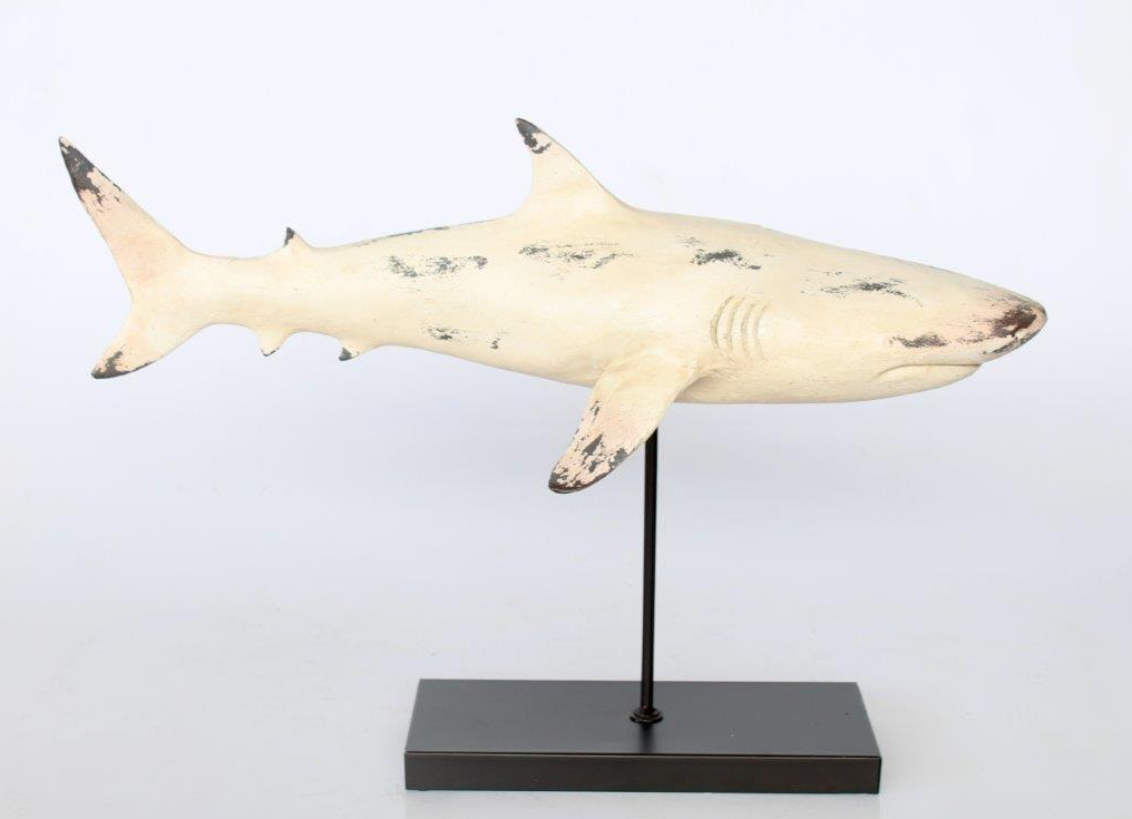White Distressed Shark On Stand - NetDécor 