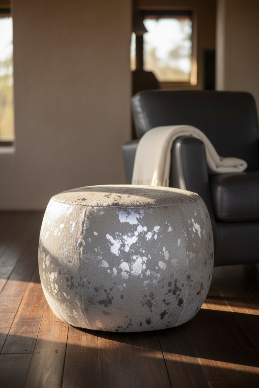 Silver Cow Skin Tub Ottoman - NetDécor 