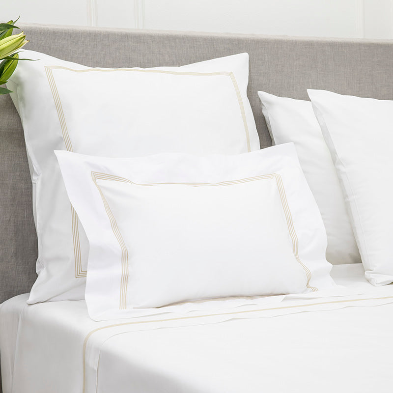 Percale Four Row Cord White Taupe Decorative Pillowcase