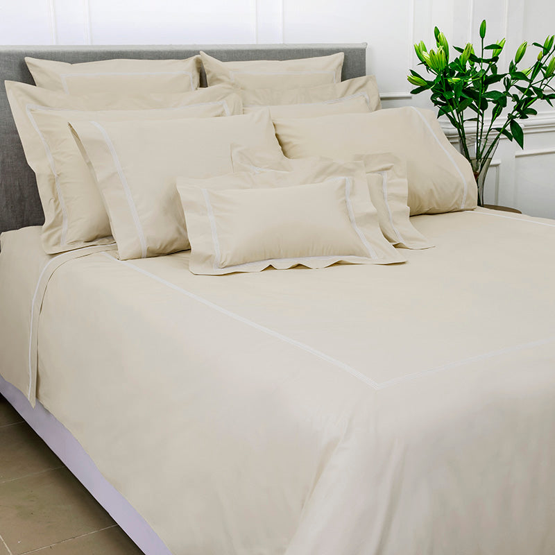 Percale Four Row Cord Taupe White Duvet Cover