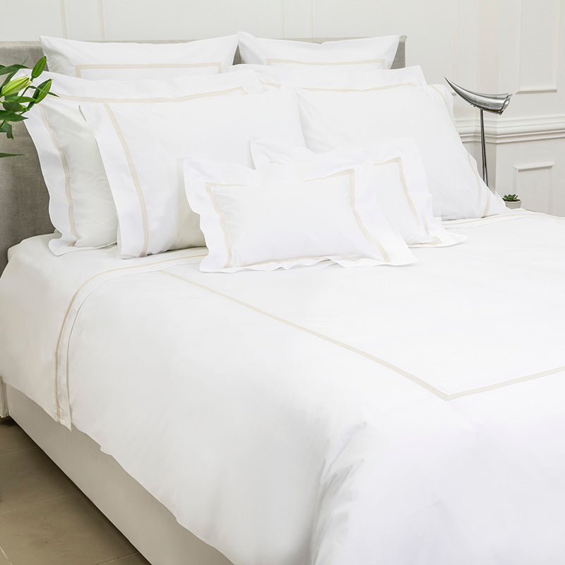 Percale Four Row Cord White Taupe Duvet Cover