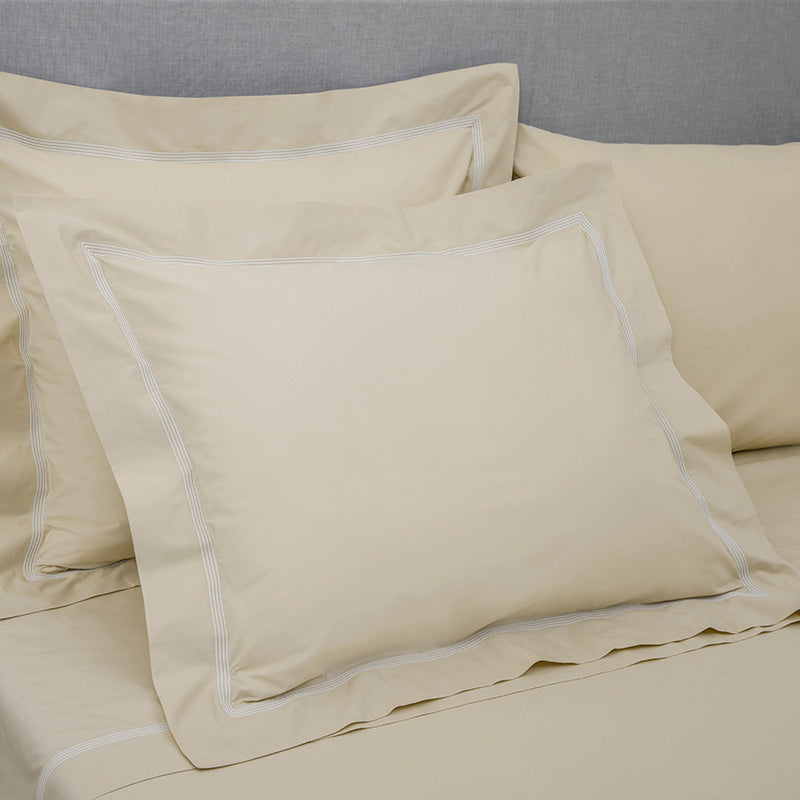 Percale Four Row Cord Taupe White Oxford Pillowcase
