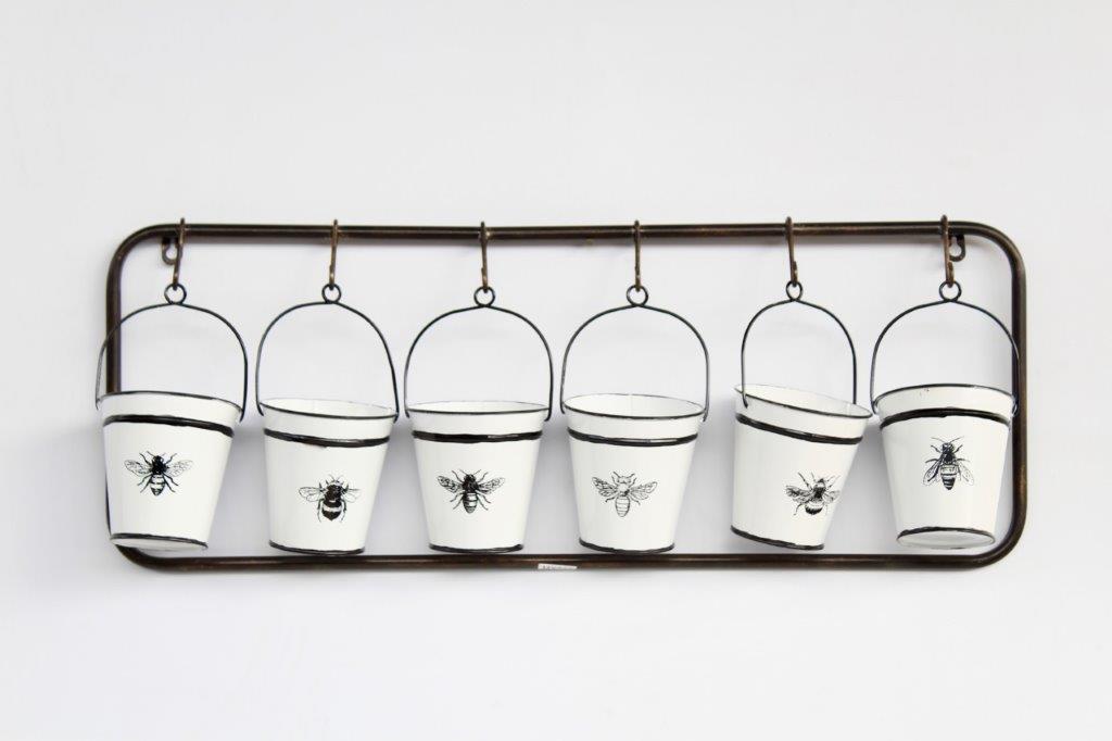 SET OF 6 HANGING PAILS WITH BEES - NetDécor 