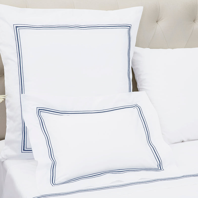 Percale Hurlingham White Cobalt Decorative Pillowcase - NetDécor 
