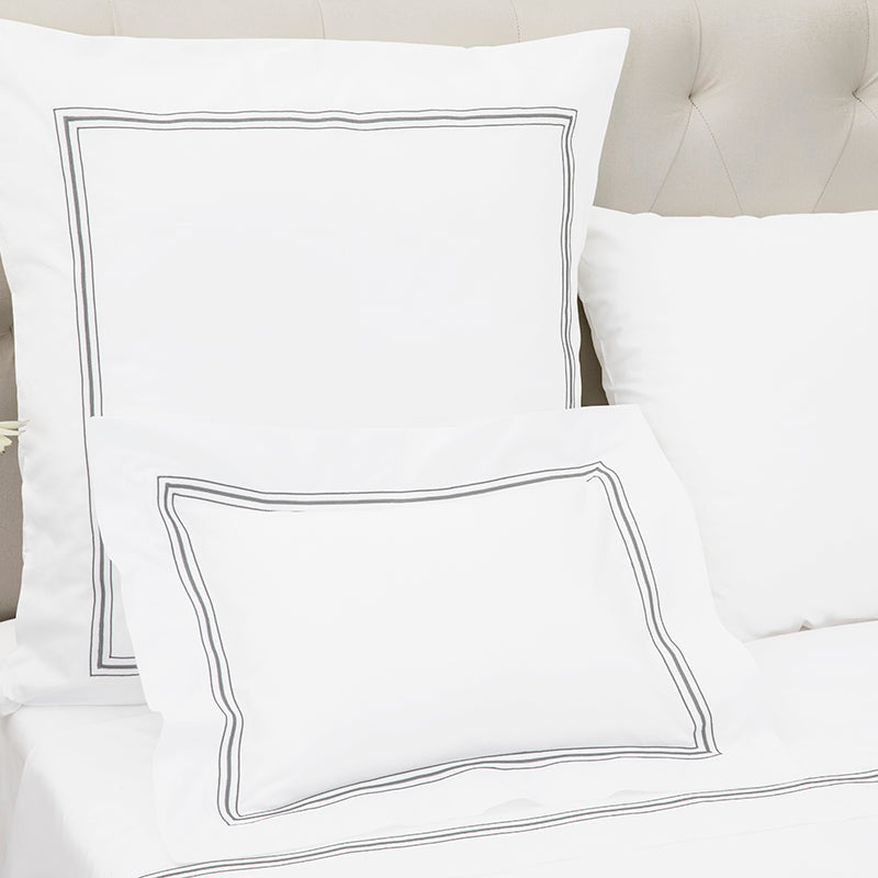 Percale Hurlingham White Grey Decorative Pillowcase - NetDécor 