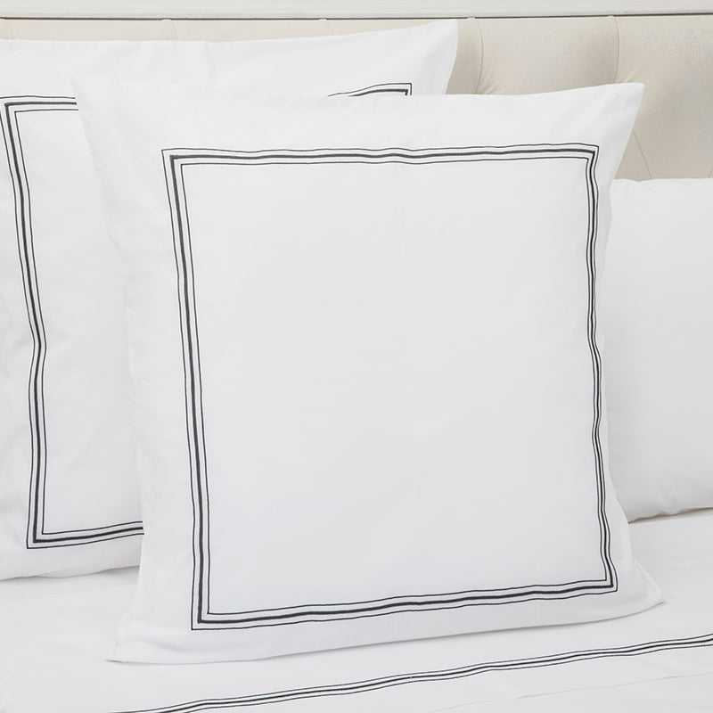 Percale Hurlingham White Charcoal Decorative Pillowcase - NetDécor 