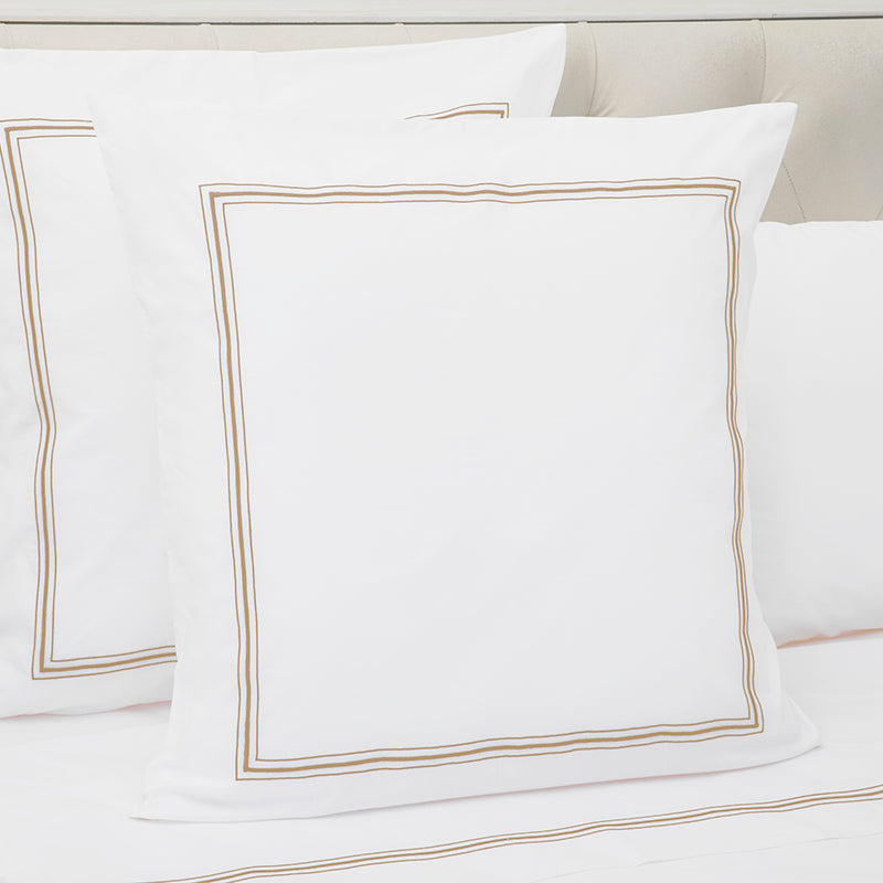 Percale Hurlingham White Taupe Decorative Pillowcase - NetDécor 