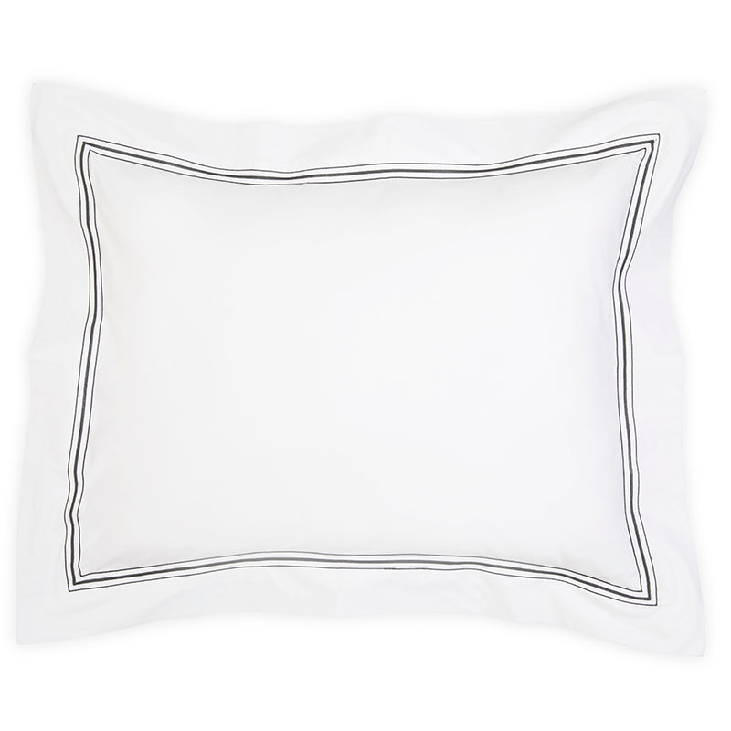 Percale Hurlingham White Charcoal Oxford Pillowcase - NetDécor 