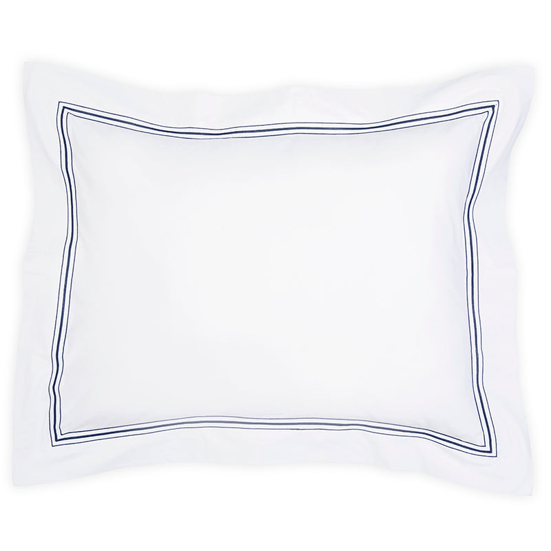 Percale Hurlingham White Cobalt Oxford Pillowcase - NetDécor 