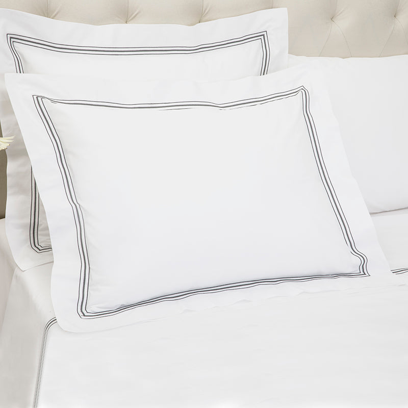 Percale Hurlingham White Grey Oxford Pillowcase - NetDécor 