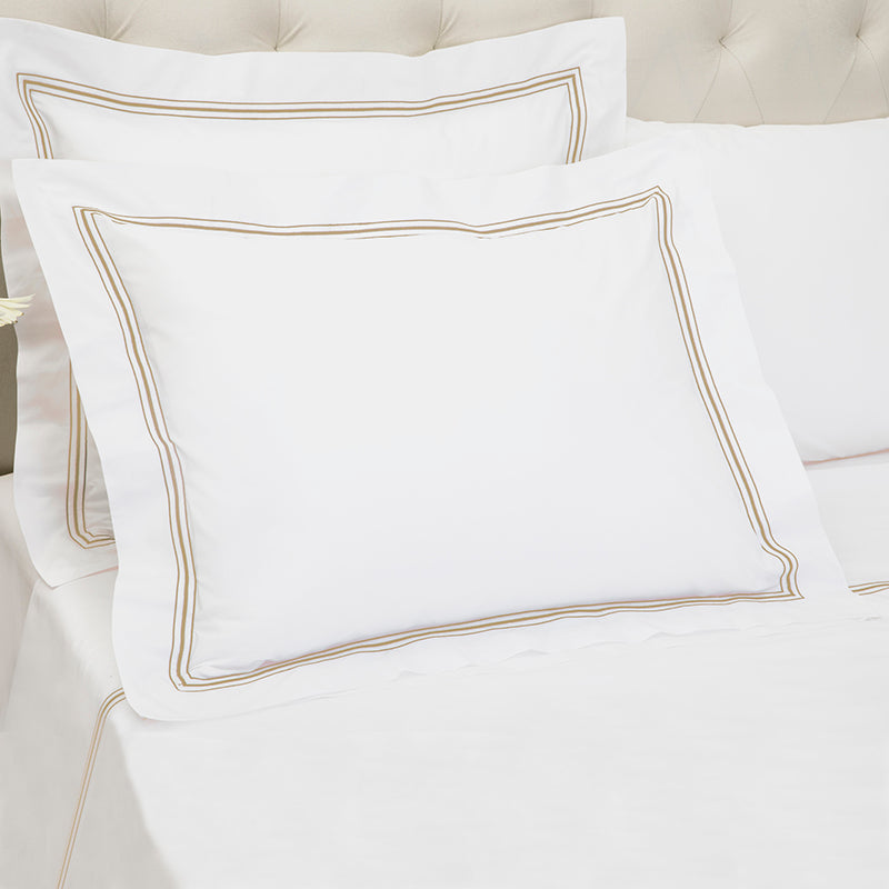 Percale Hurlingham White Taupe Oxford Pillowcase - NetDécor 