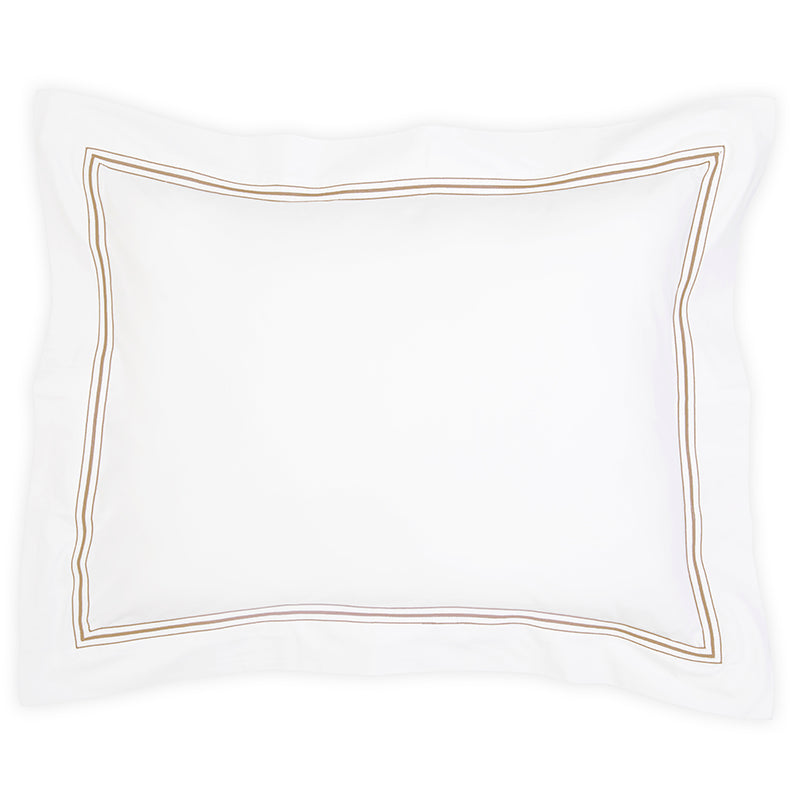 Percale Hurlingham White Taupe Oxford Pillowcase - NetDécor 