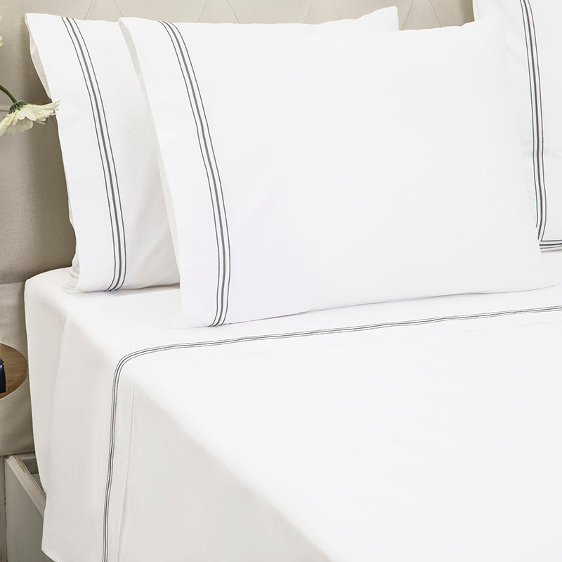 Percale Hurlingham White Grey Sheet Set - NetDécor 