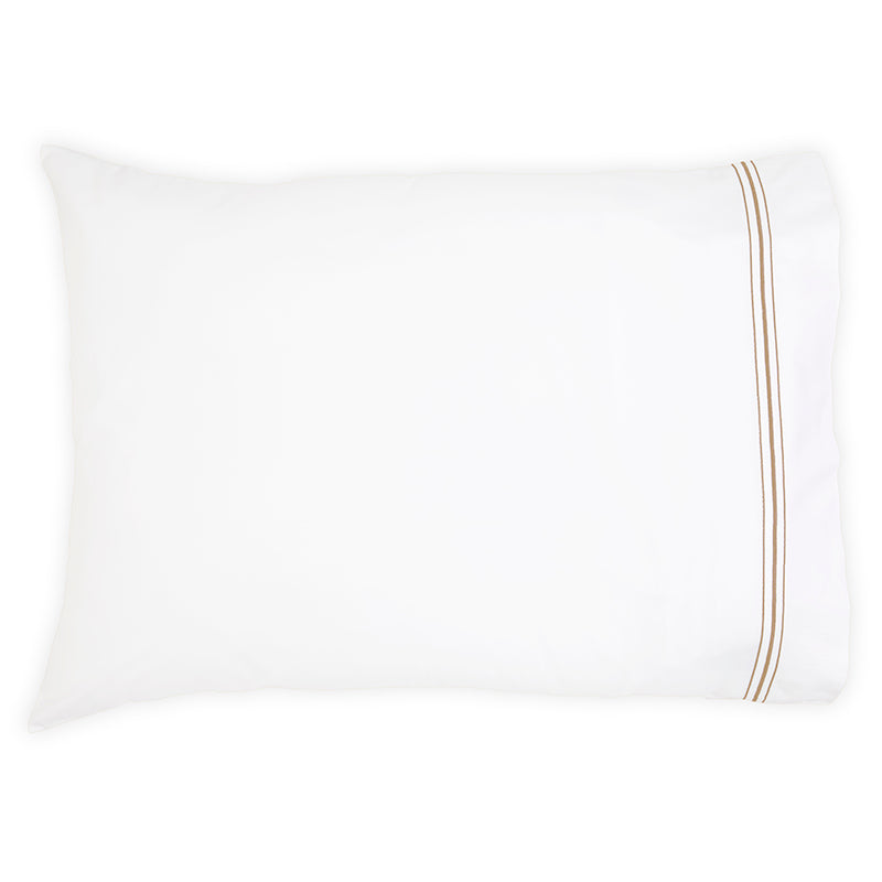 Percale Hurlingham White Taupe Standard Pillowcase - NetDécor 