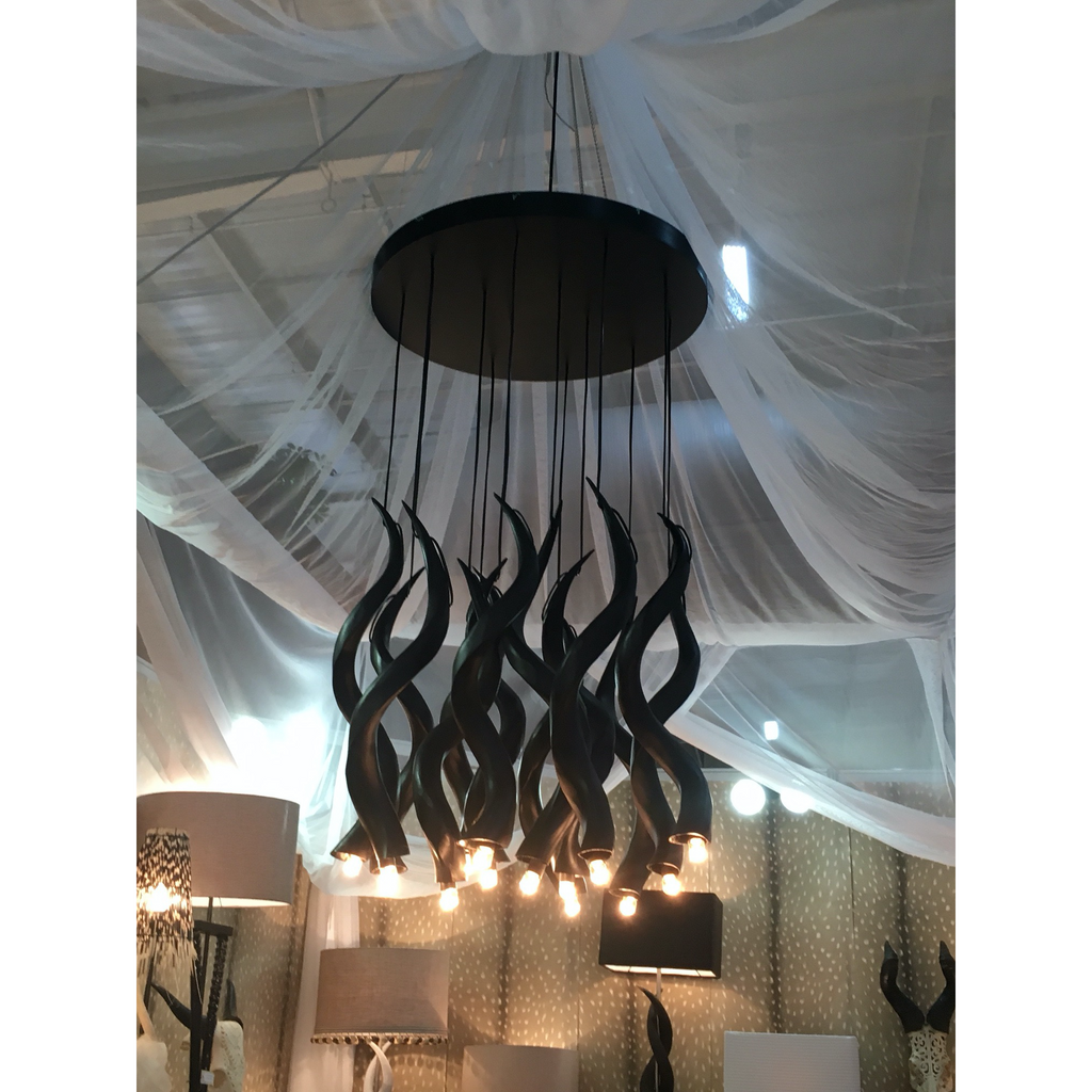 14 matt Black round kudu horn chandelier – diamete - NetDécor 