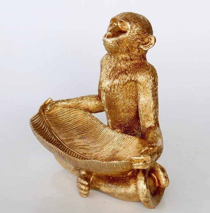 Gold Monkey With Lotus Leaf Plate - NetDécor 