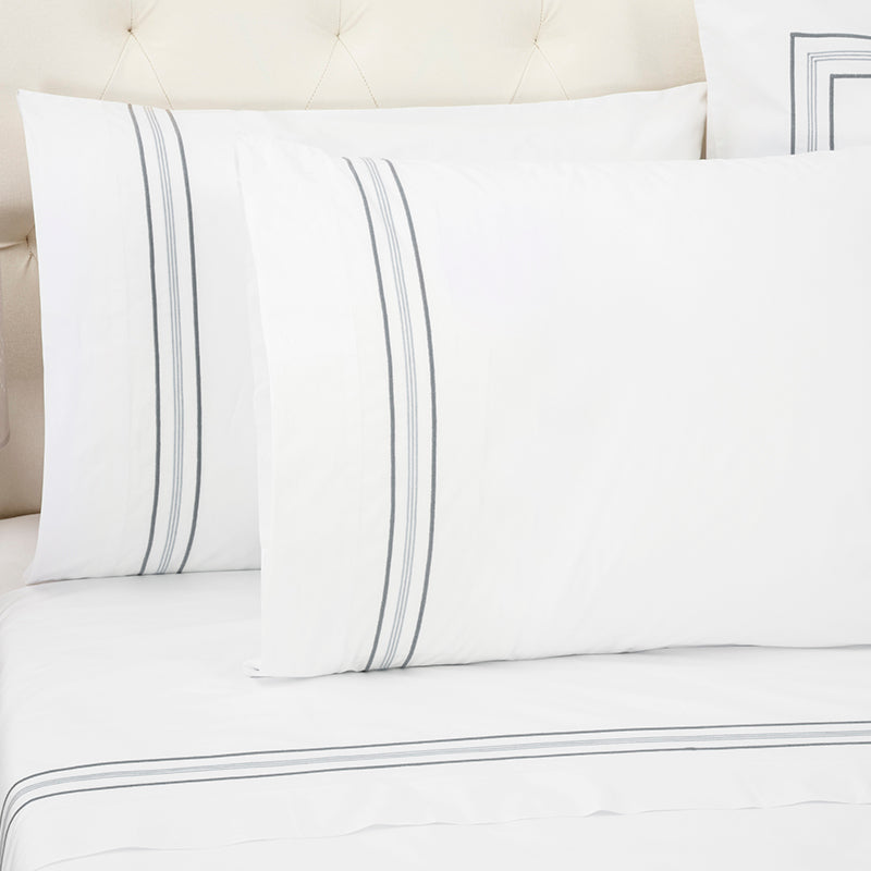 Percale Mowbray White Ash Oxford Pillowcase - NetDécor 