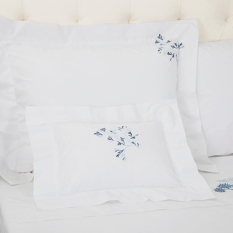 Percale Suez White Cobalt Decorative Pillowcase - NetDécor 