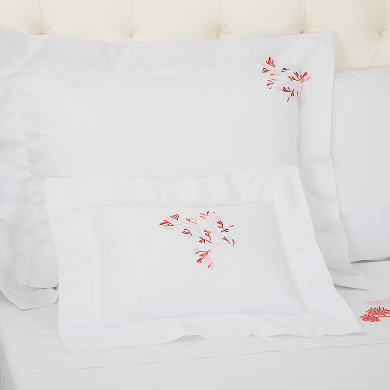 Percale Suez White Orange Decorative Pillowcase - NetDécor 
