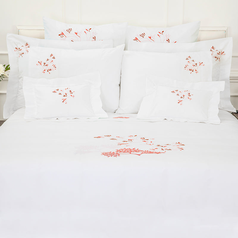 Percale Suez White Orange Oxford Pillowcase - NetDécor 