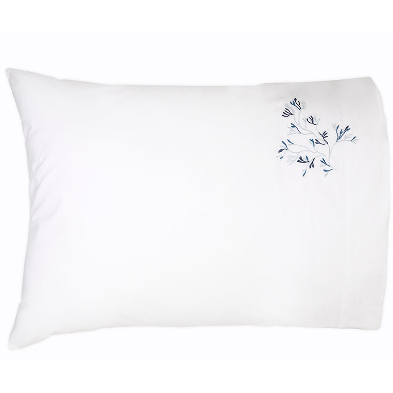 Percale Suez White Cobalt Standard Pillowcase - NetDécor 