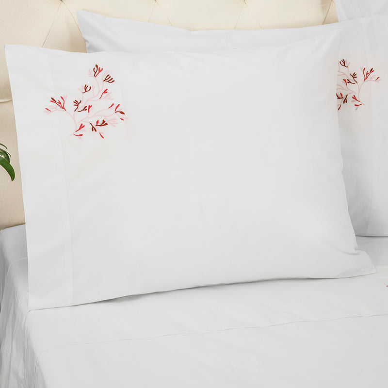 Percale Suez White Orange Standard Pillowcase - NetDécor 