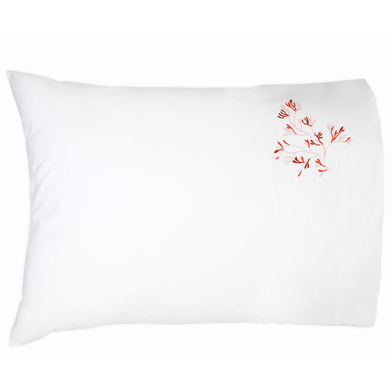 Percale Suez White Orange Standard Pillowcase - NetDécor 