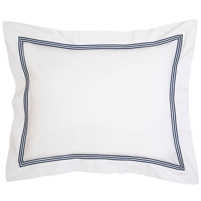 Percale Trafalgar White Cobalt Blue Oxford Pillowcase - NetDécor 