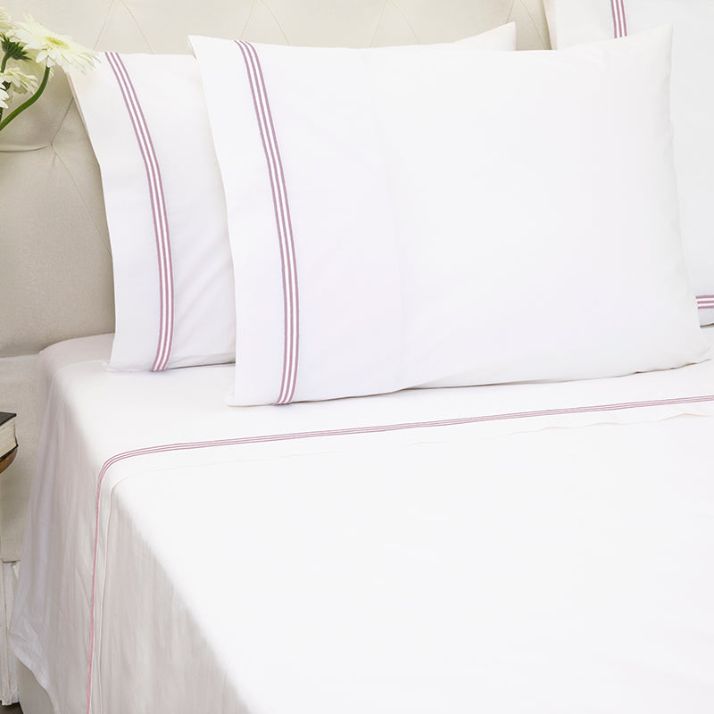 Percale Trafalgar White Blush Sheet Set - NetDécor 