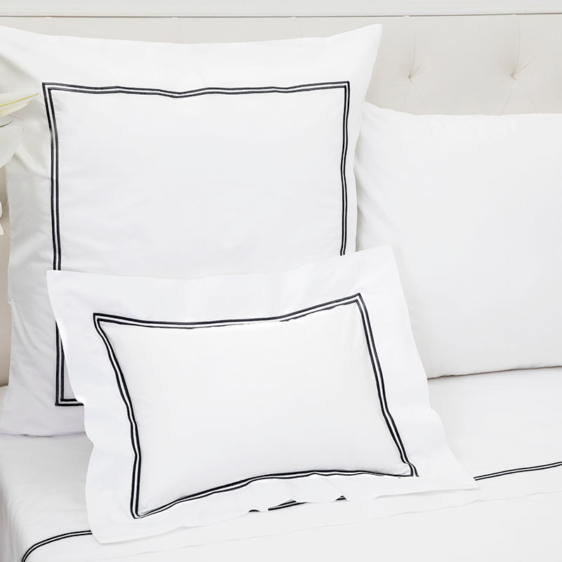 Percale Two Row Satin Cord White Black Decorative Pillowcase
