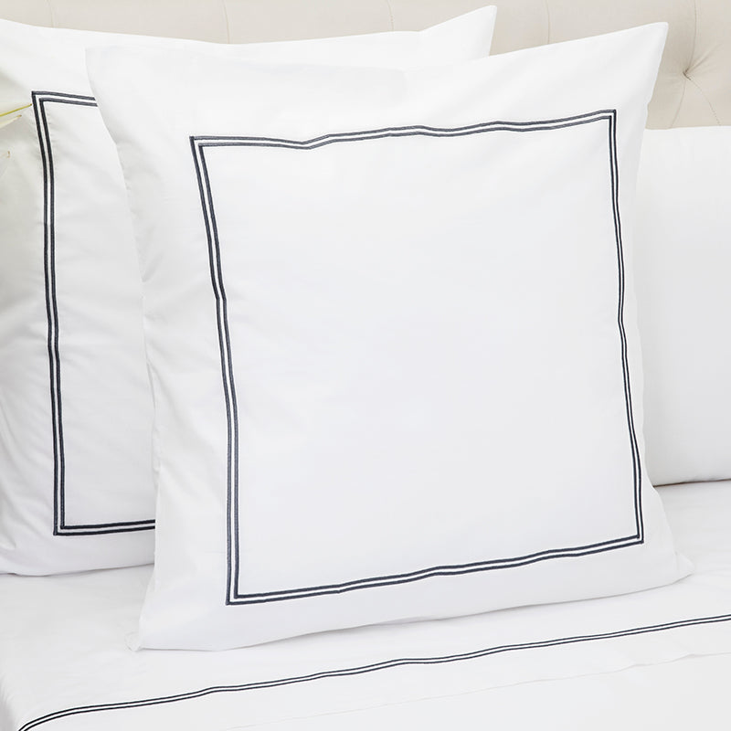 Percale Two Row Satin Cord White Charcoal Decorative Pillowcase