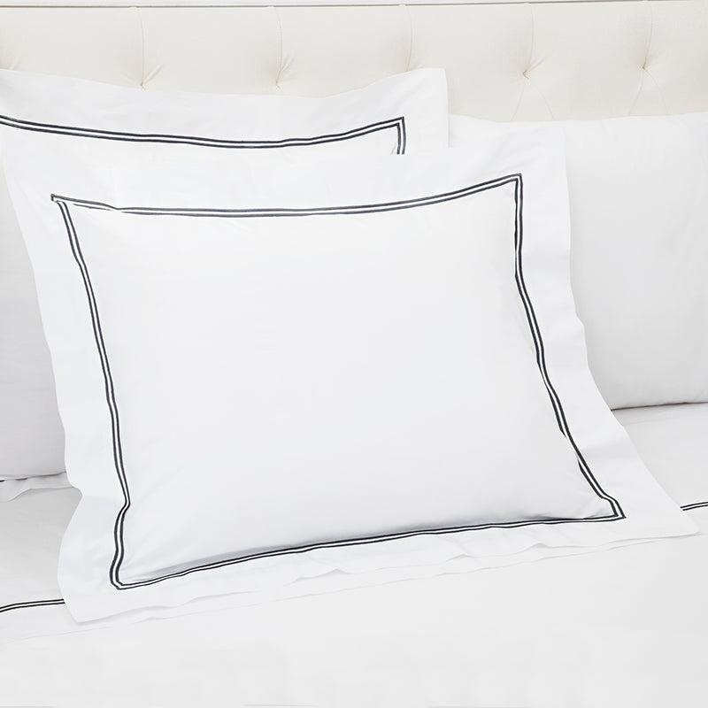 Percale Two Row Satin Cord White Charcoal Oxford Pillowcase