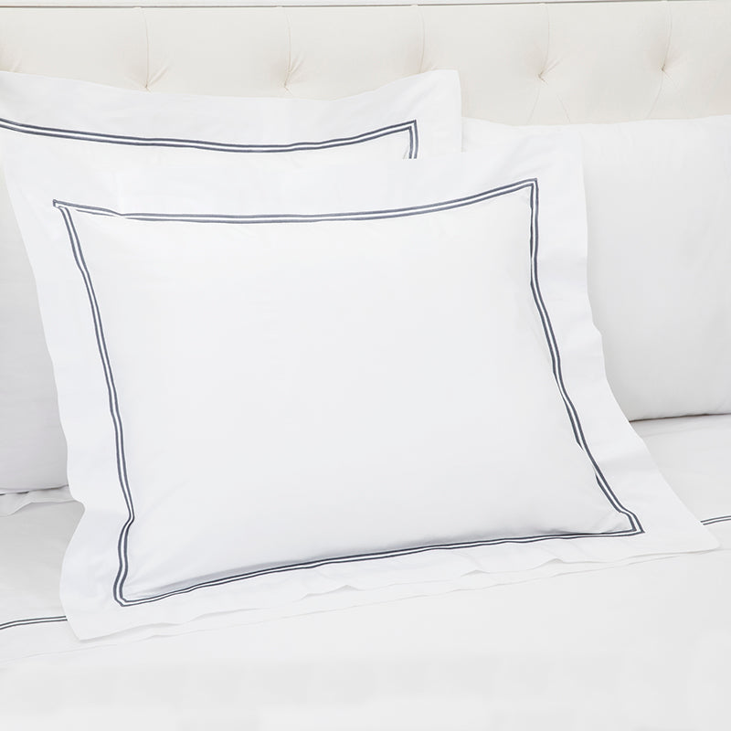 Percale Two Row Satin Cord White Pewter Grey Oxford Pillowcase