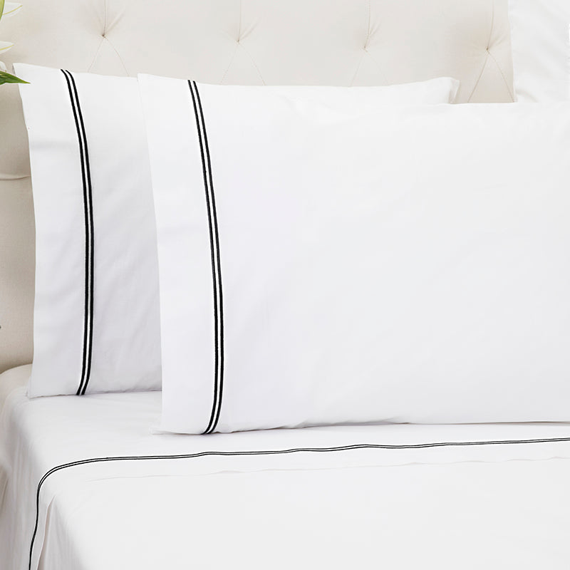 Percale Two Row Satin Cord White Black Standard Pillowcase