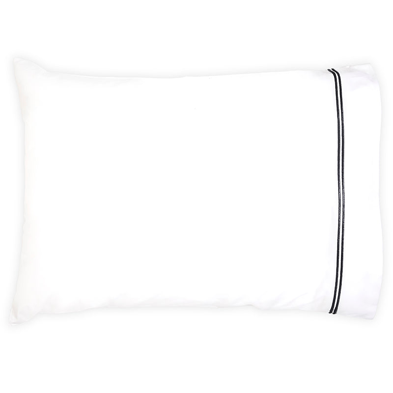 Percale Two Row Satin Cord White Black Standard Pillowcase