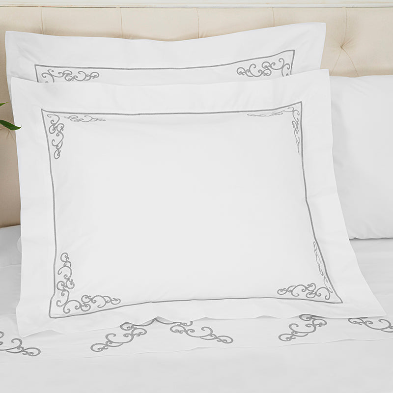 Percale Windsor White Grey Oxford Pillowcase - NetDécor 