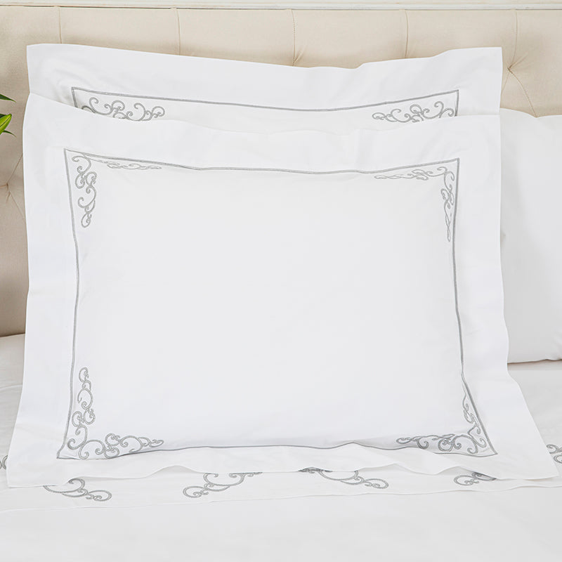 Percale Windsor White Silver Oxford Pillowcase - NetDécor 