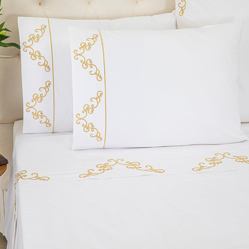 Percale Windsor White Gold Sheet Set - NetDécor 