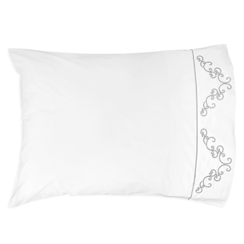 Percale Windsor White Silver Standard Pillowcase - NetDécor 